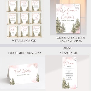 editable Baby It's Cold Outside Baby Shower bundle, Pink winter Bundle baby shower, Baby Shower invitation Game Pack, December Baby shower image 4