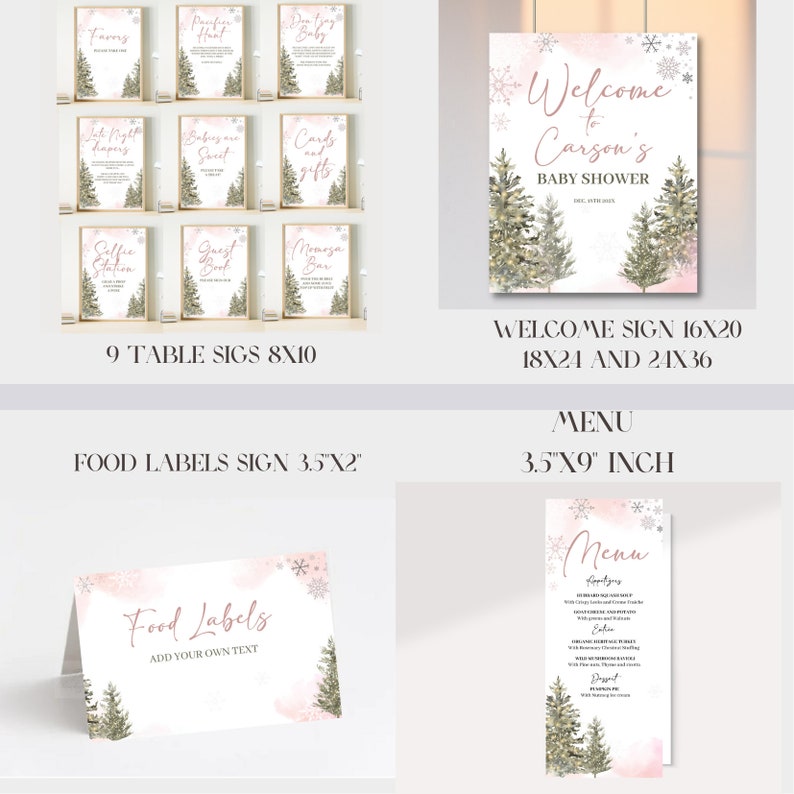 editable Baby It's Cold Outside Baby Shower bundle, Pink winter Bundle baby shower, Baby Shower invitation Game Pack, December Baby shower image 4