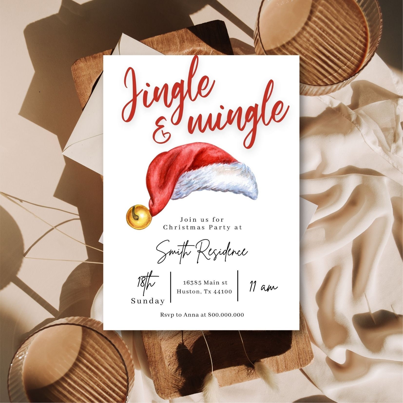Editable and Printable Santa Hat Christmas Party Invitation Template ...