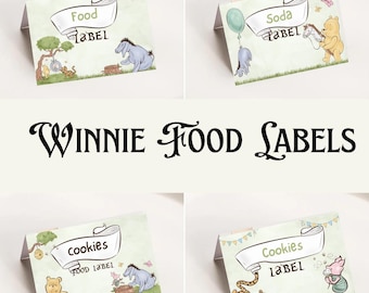 Winnie the Pooh Food Labels bearbeitbare Vorlage, Winnie the Pooh Partydekoration, Winnie the Pooh Party Food Tent, Winnie Baby Shower Party