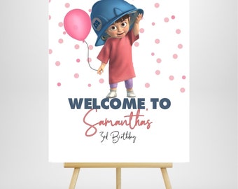 Printable and editable Monsters boo Kid Birthday welcome sign template, Girl Monsters Happy Birthday poster, Girl Monsters party supplies