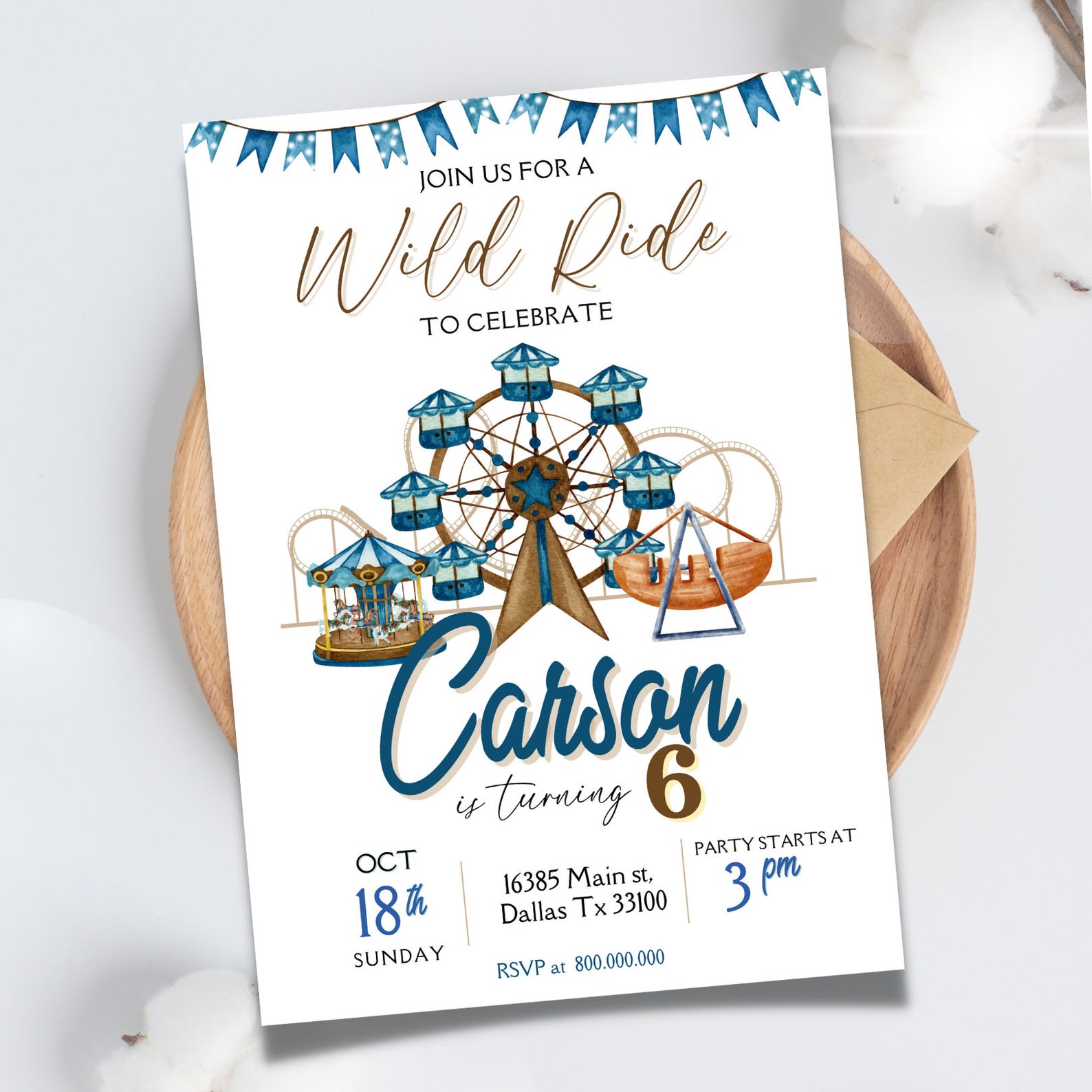 Editable and Printable Amusement Park Birthday Invitation Template ...