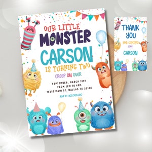 Editable and Printable MonsterParty invitation template, Monster birthday party invite, Monster theme party invite, Monster Thank you tag