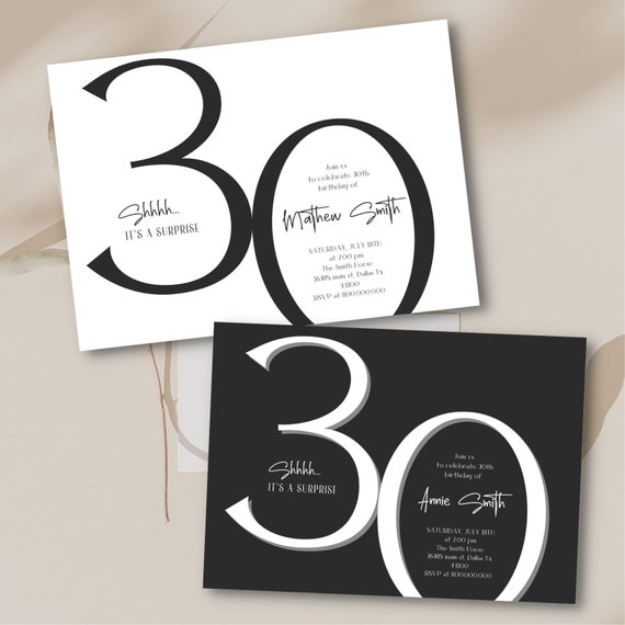 Editable and Printable 30th Elegant Birthday Invitation - Etsy