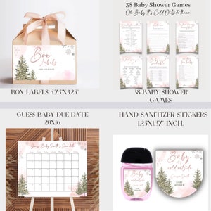 editable Baby It's Cold Outside Baby Shower bundle, Pink winter Bundle baby shower, Baby Shower invitation Game Pack, December Baby shower image 5