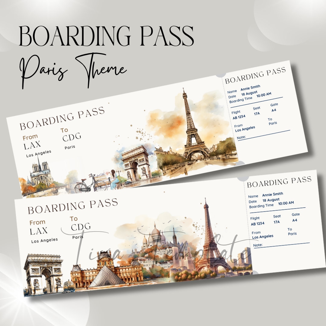 Printable and Editable Paris Surprise Boarding Pass Ticket, Trip Ticket ...