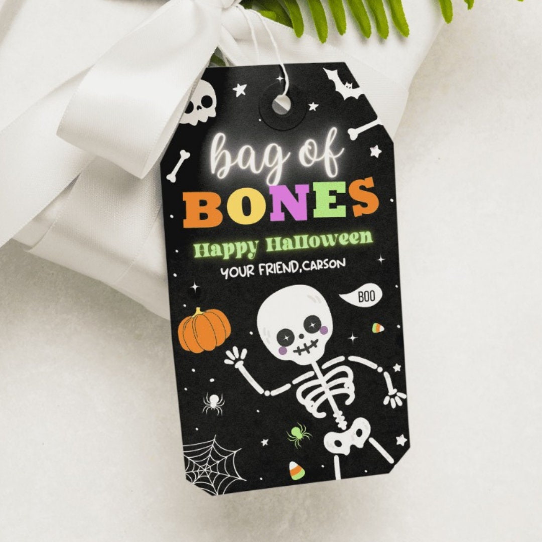 Editable and Printable Halloween Gift Tag Template, Bag of Bonos Happy ...