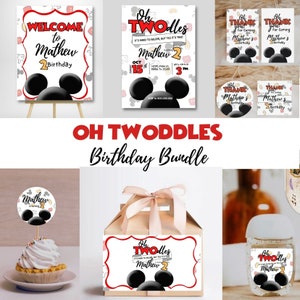 Editable and printable oh twodles Mickey head Birthday party Bundle template, 2nd Mickey boy birthday party, second Mouse Boy party supplies