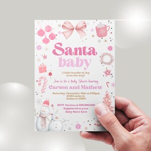 Editable and Printable Santa Baby Christmas Invitation Template, Pink ...