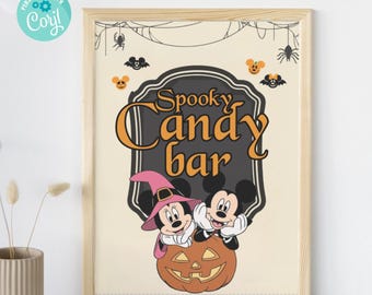 Disneyland Halloween Party Sign, Candy Bar Sign template, Mickey Halloween Birthday Party Decoration, Mickey Candy bar sign