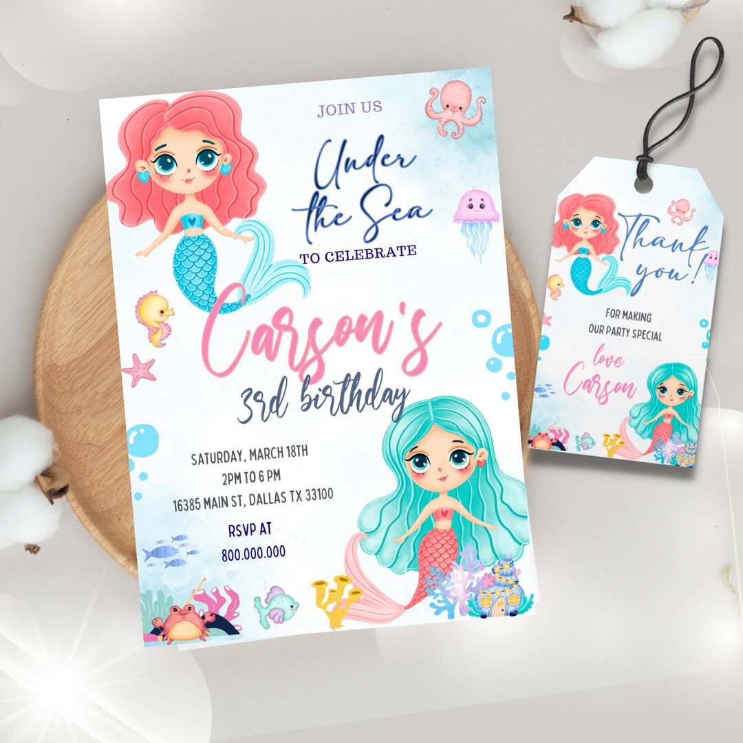 Editable and Printable Mermaid Invitation Template, Mermaid Birthday ...