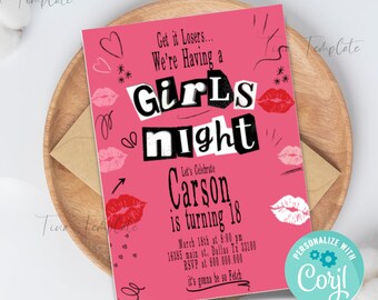 Editable Mean Girls Inspired Invitation, Girl's Night invitation, Burn Book Birthday party invite, Girl pink party Mean Girls Corjl template