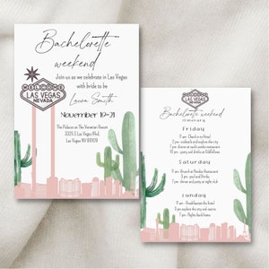Invitación de despedida de soltera de fin de semana de Las Vegas y descarga digital del itinerario, plantilla de viaje de fin de semana de novia a Las Vegas, descarga instantánea