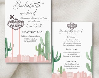 Las Vegas weekend bachelorette invitation and itinerary digital download, bride to be weekend trip to Las Vegas template, instant download