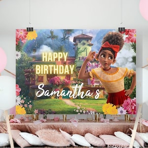 Editable and printable Dolores Encanto Kid party Supplies, Encanto editable Birthday party Backdrop, Encanto decoration, Encanto birthday