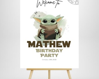 bewerkbare baby kind verjaardag welkom teken sjabloon, ster thema elke leeftijd kind verjaardagsfeestje benodigdheden, welkom teken partij sjabloon, canva bewerken