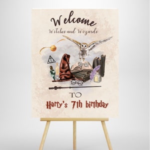 editable Wizard Birthday Party welcome sign, magical kid birthday party welcome poster, Witchcraft & Wizardry welcome birthday supplies