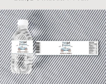 Etiquetas editables para dos botellas de agua de cumpleaños rápidas Plantilla de fiesta de autos de carrera, Suministros de agua para fiestas de autos de carreras, Artículos de fiesta para cumpleaños de niños