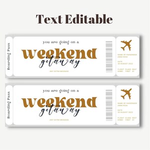 Editable and Printable Weekend Getaway Ticket Template, Modern Vacation ...