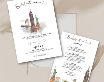 New York City Bachelorette Party invitation, New York City bachelorette weekend set, Weekend Template, itinerary Bachelorette Party Invite
