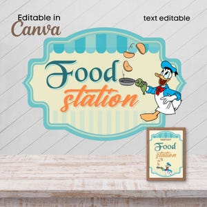 Donald Food Station Sign Template, Vintage Birthday Party Decor (Digital Download)