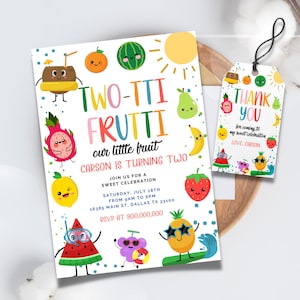 Editable and Printable Two-tti Frutti Birthday Invitation, Two-tti Frutti 2nd Birthday invite, Tutti Frutti Tropical Summer Party thank you