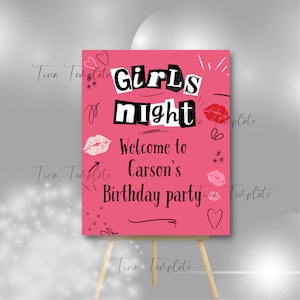 Editable Mean Girls Inspired welcome sign birthday template, Burn Book Birthday party welcome poster, Girls Night pink party