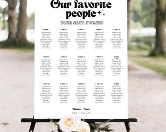 Modern wedding Retro Theme Seating Chart template, Retro Style minimalist Seating Chart, Boho Wedding, Elegant Retro Sitting Chart Sign,