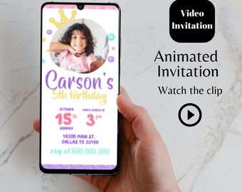 Editable Pop it video animated Invitation, Pop It Fidget Toy birthday party Digital Invitation, Pop it Girl birthday phone video invite