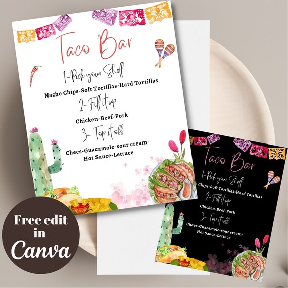 Printable and Editable Taco Bar Menu Taco Party Menu | Etsy
