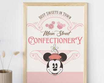 2 diseños de letreros de confitería de Minnie, diseño de confitería Main Street, decoración de cumpleaños de Minnie, decoración de fiesta de Disneyland, archivo digital