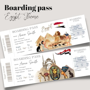 Billet de carte d'embarquement Surprise du Caire Egypte imprimable et modifiable, billet de voyage en Egypte, billet de vacances, modèle de carte d'embarquement CAI du Caire