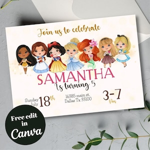 Editable and printable Princess Invitation, Princess Birthday, Princess party, Gold, Girl Birthday Invitation, kid birthday invite, magic