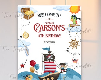 Editable and Printable Pirate birthday Welcome sign template, Pirate themed welcome poster party, Pirate kid party, pirate Party supplies