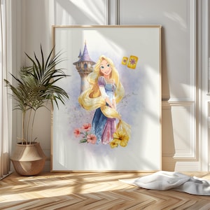 Rapunzel Printable art Princess Nursery Decor, Watercolor Disney Princess Girls Room Decor, Tangled Princess Nursery Decoration Wall art