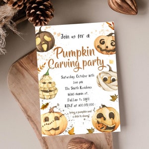 Editable Pumpkin Carving Party Template invitation, Pumpkin party halloween invite template, instant Download, Halloween invitation