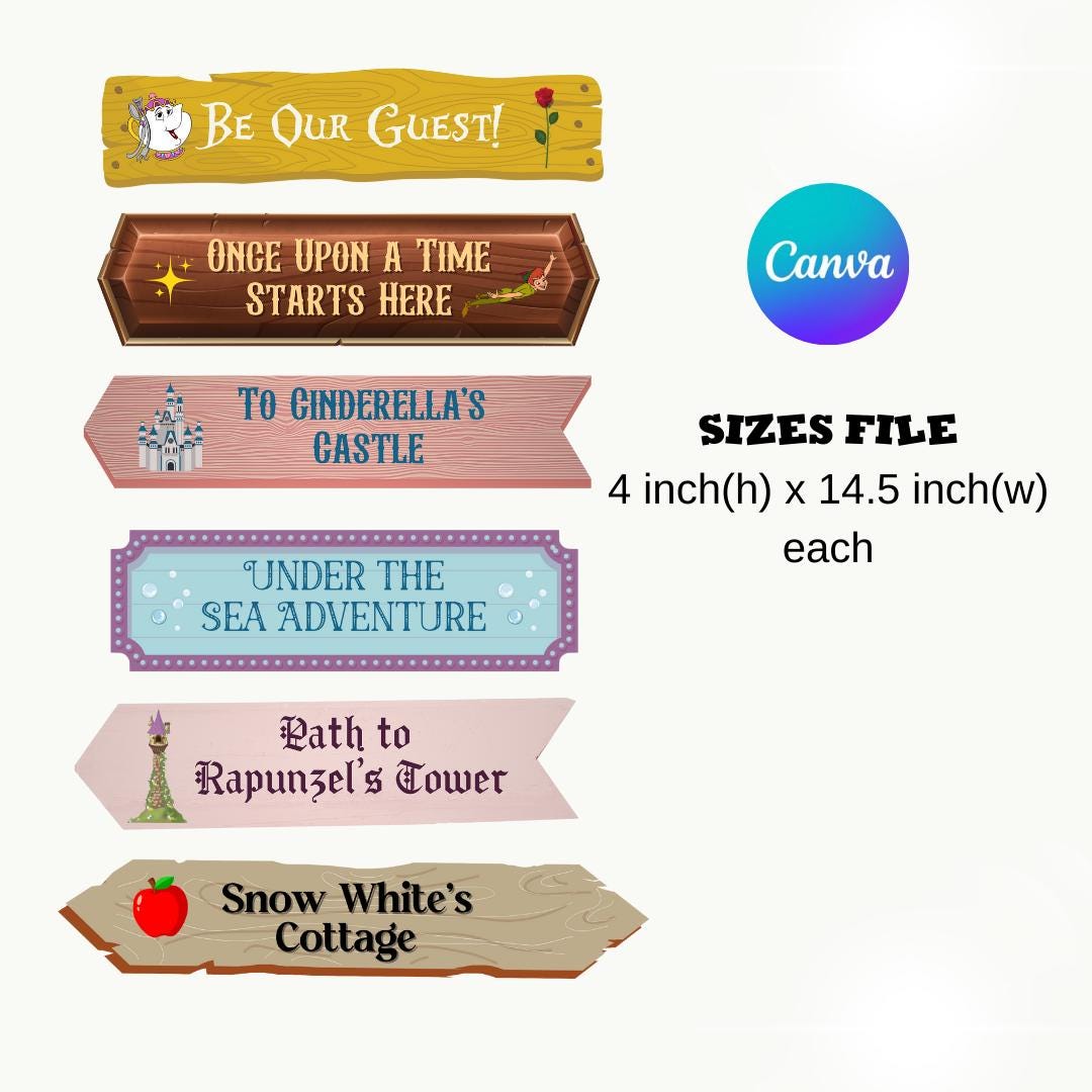 Printable & Editable Princess Party Directional Sign Template, Princess ...