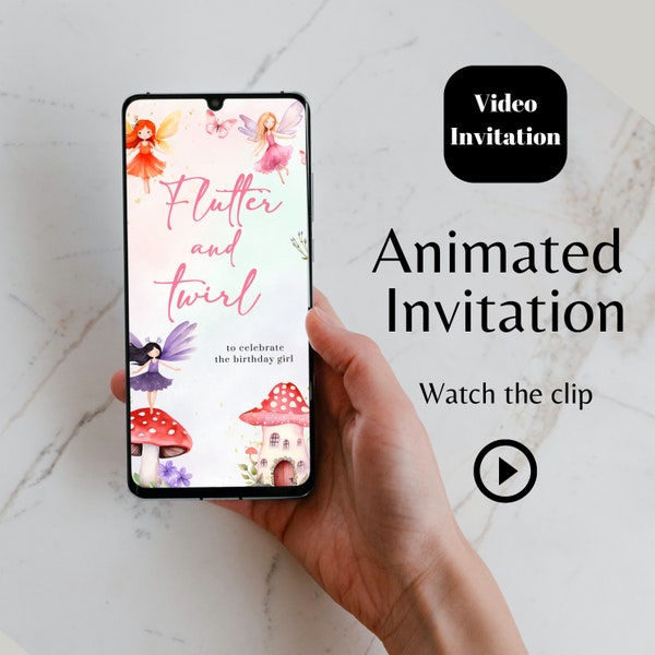 Editable Fairy Birthday animated Invitation, Fairy girl Birthday video Invite, Fairy mobile animated Birthday, Fairy party