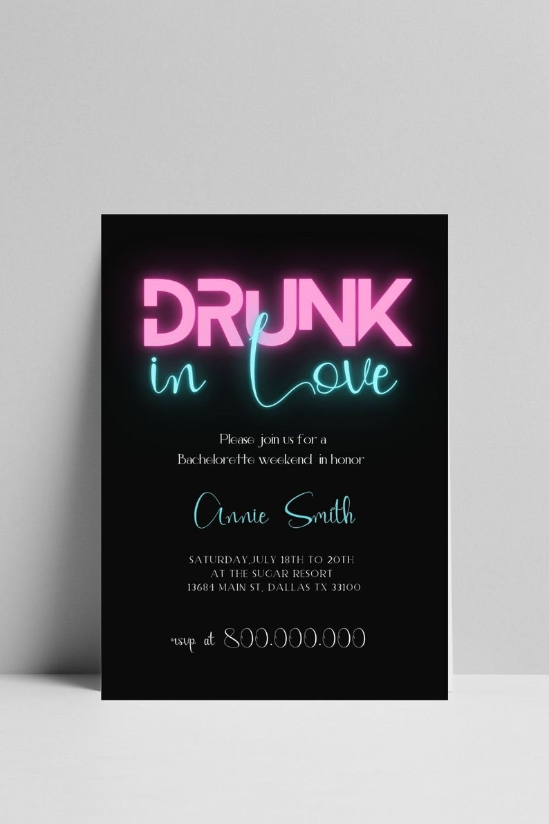 Editable and Printable Neon Drunk in Love Bachelorette Weekend - Etsy