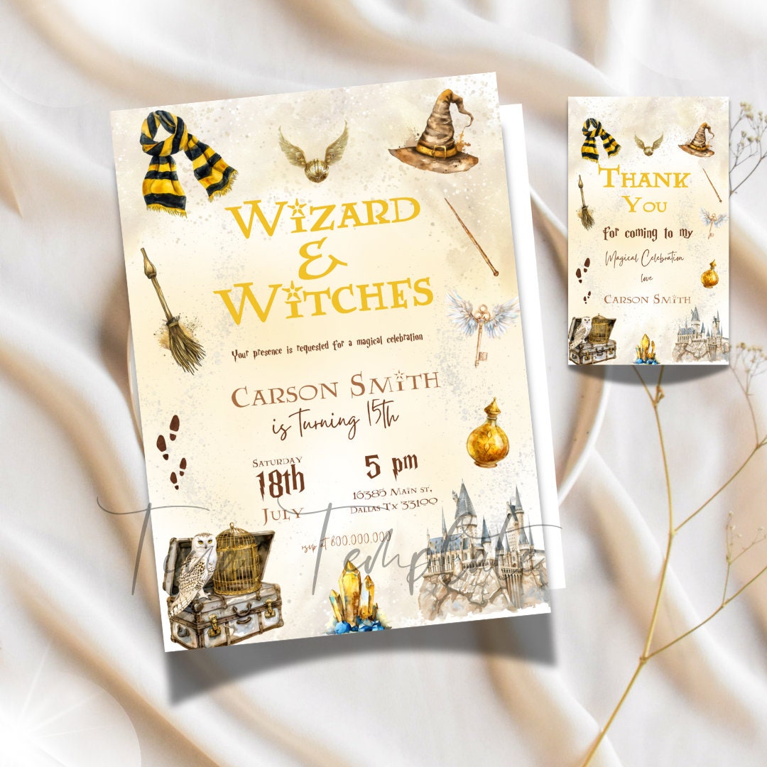 Editable Wizard and Witches Yellow House Birthday Party Printable ...
