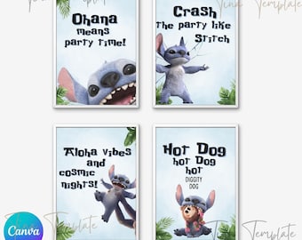 Plantilla de cartel de cumpleaños de Lilo y Stitch, cartel de Stitch, decoración de fiesta de Stitch, decoración de fiesta de Lilo y Stitch