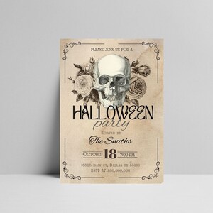 editable Vintage Halloween Invitations, 70s Halloween Party Invite, Antique Adults Halloween Costume party Invite, Editable Printable image 4