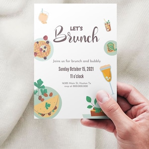 Let’s Brunch Invitation Template, avocado toast eggs and omelette invitation, Editable Invitation