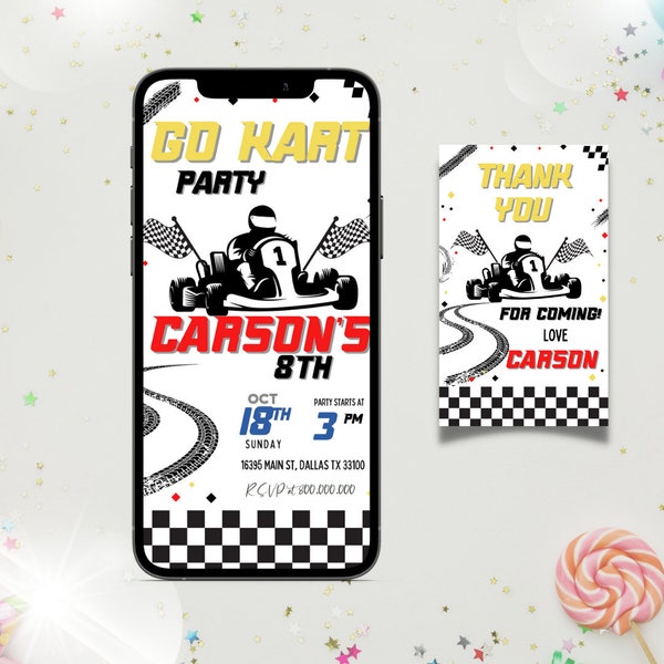 Editable Go Kart Party Phone Invitation Template, Go Karting Birthday
