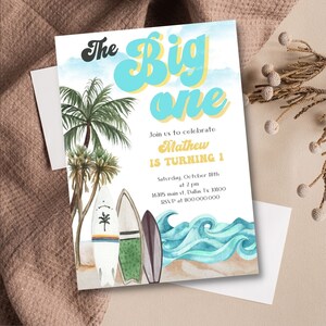 Editable and Printable First Birthday Invitation Template Surf Boy ...