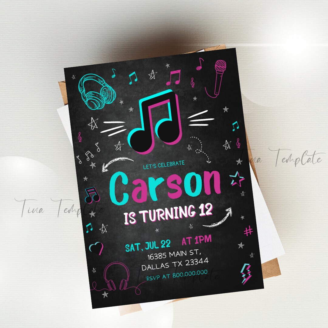 Editable and Printable Music Birthday Invitation, Music App Teen Tween  Birthday Party Invite, Musical Dance App Social Media Birthday Party - Etsy, image size:1080x1080