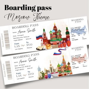 Printable and editable Moscow Russia Surprise boarding pass ticket, trip ticket to Moscow, Vacation ticket ,Moscow editableBoarding Pass