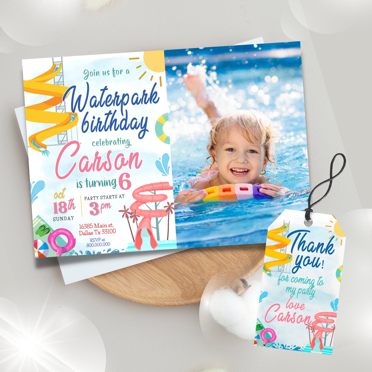 Editable and Printable Waterpark Party Photo Invitation Template