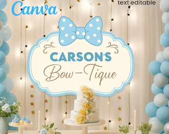 Letrero de Minnie Blue Bowtique, decoración de fiesta de Minnie, archivos digitales para fiesta de Minnie, plantilla de decoración vintage para fiesta de Minie, letrero de Minnie