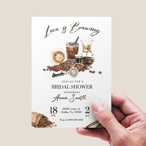 Printable and editable love is Brewing shower invitation template, Bridal shower invitation, coffee theme digital invite, women celebration image 3